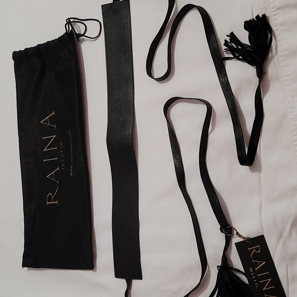 RAINA Obi belt black leather front tie one size